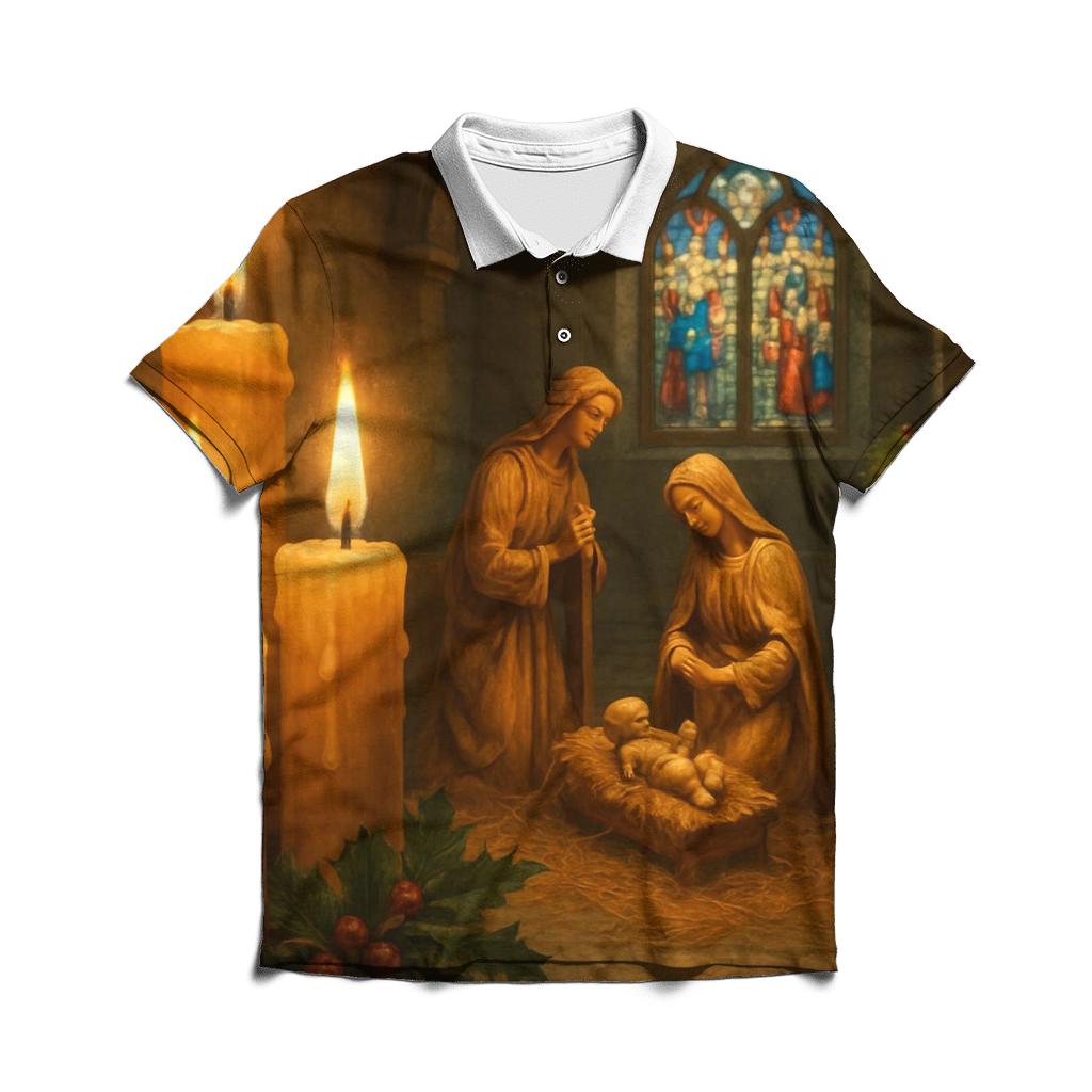 Silent Chapel Nativity Candlelight embroidered polo tops