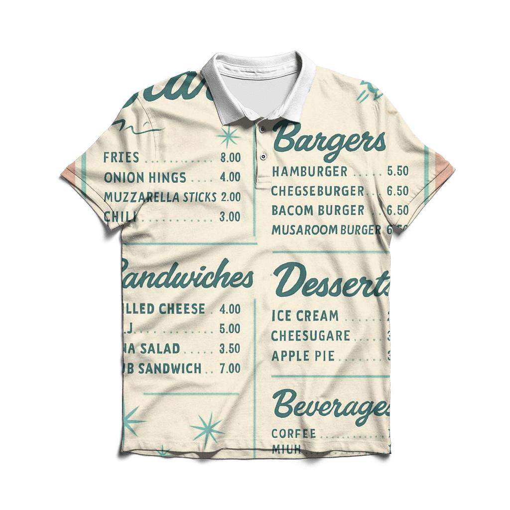 Classic Diner Menu With Starburst Accents premium cotton polo shirts