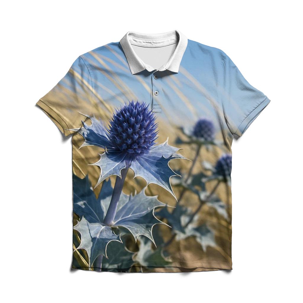 Sea Holly And Dune Grass In Coastal Wind branded logo polo shirts