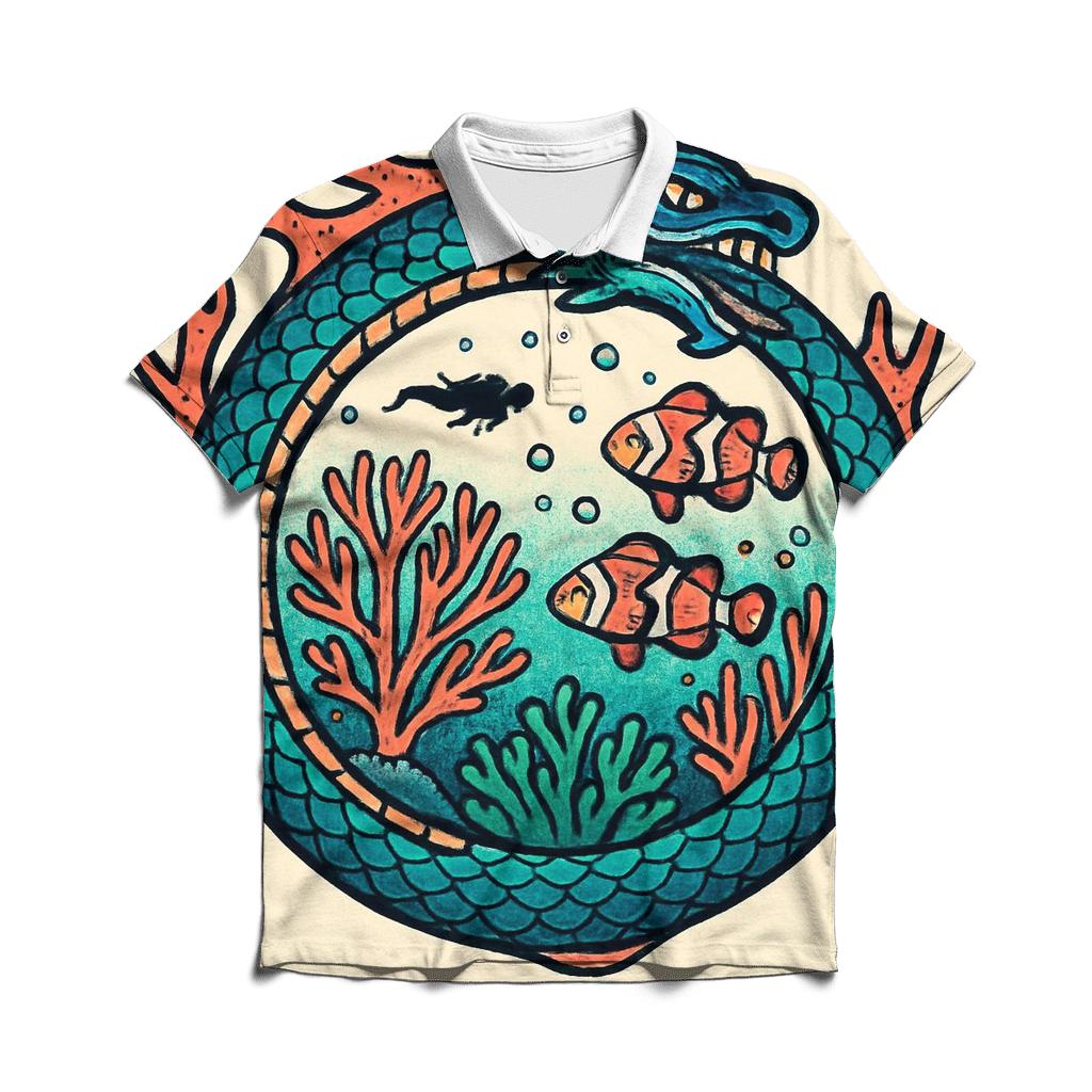Coral Reef Ouroboros Guardian premium cotton polo shirts