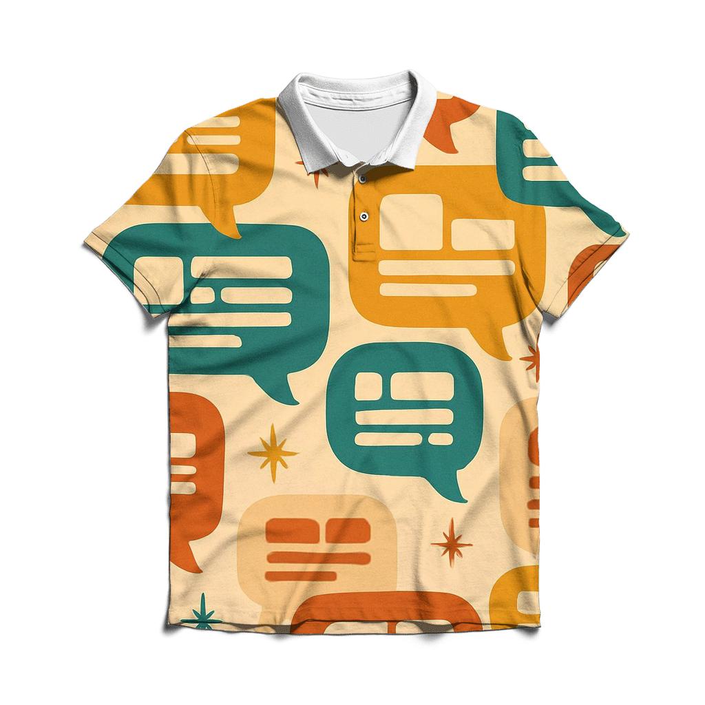 Seventies Typographic Speech Bubbles embroidered polo tops