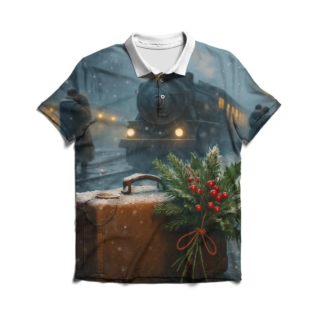 Train Station Homecoming Snowfall custom polo shirts