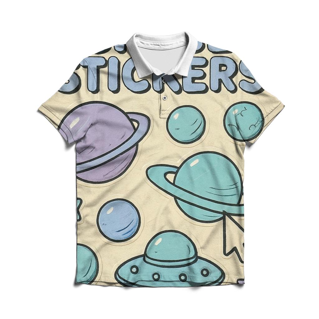 Worn 1990s Planetary Sticker Sheet stylish collar polo tees