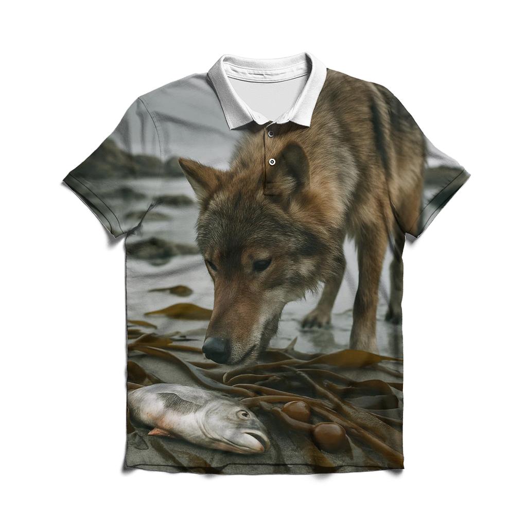 Coastal Kelp Line Foraging At Low Tide premium cotton polo shirts