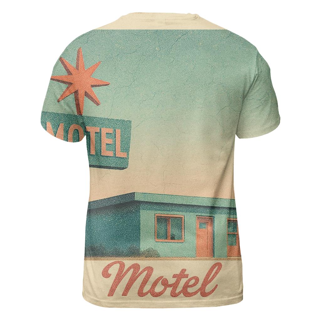 Weathered Space Age Motel Postcard statement graphic shirts