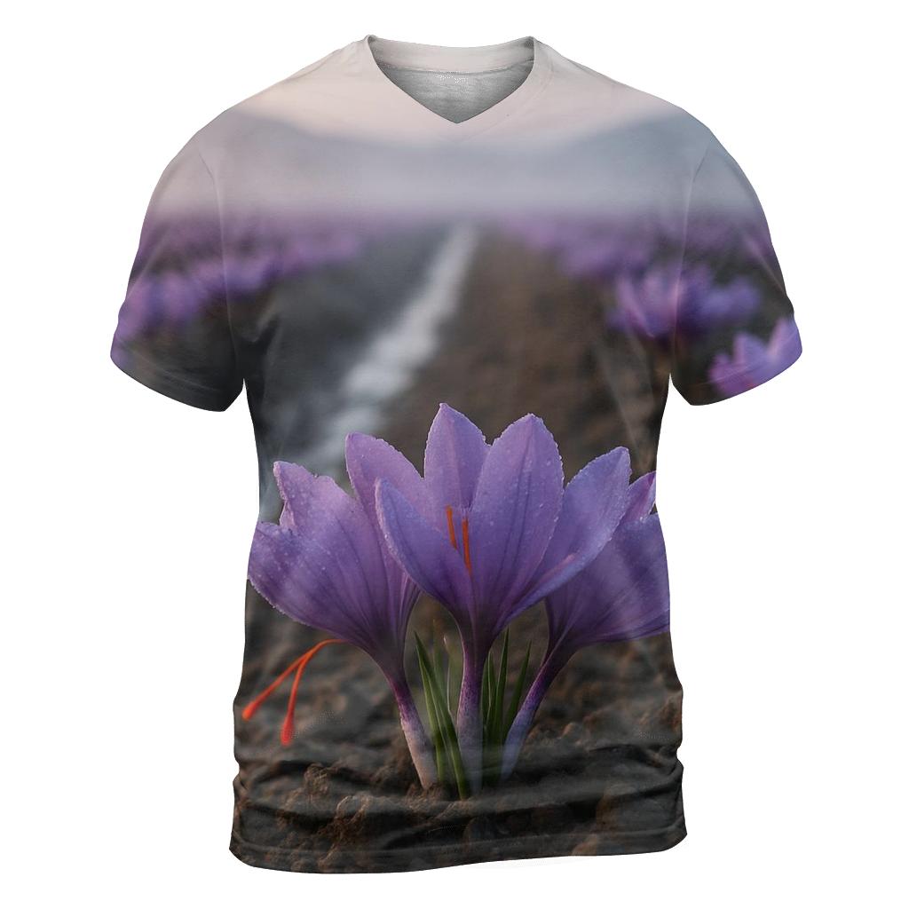 Saffron Crocus Harvest Rows At Dawn unique graphic print tees