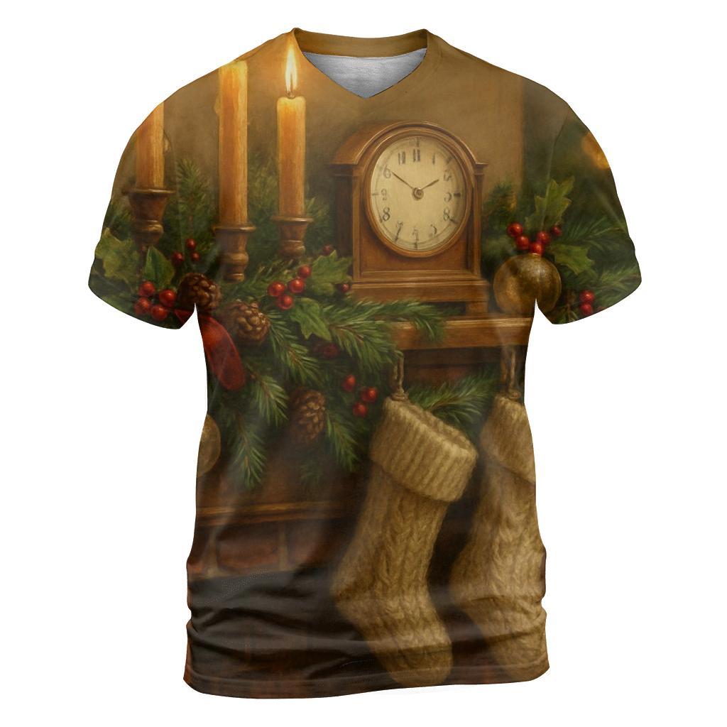 Candlelit Evergreen Mantel Memories trendy printed shirt styles