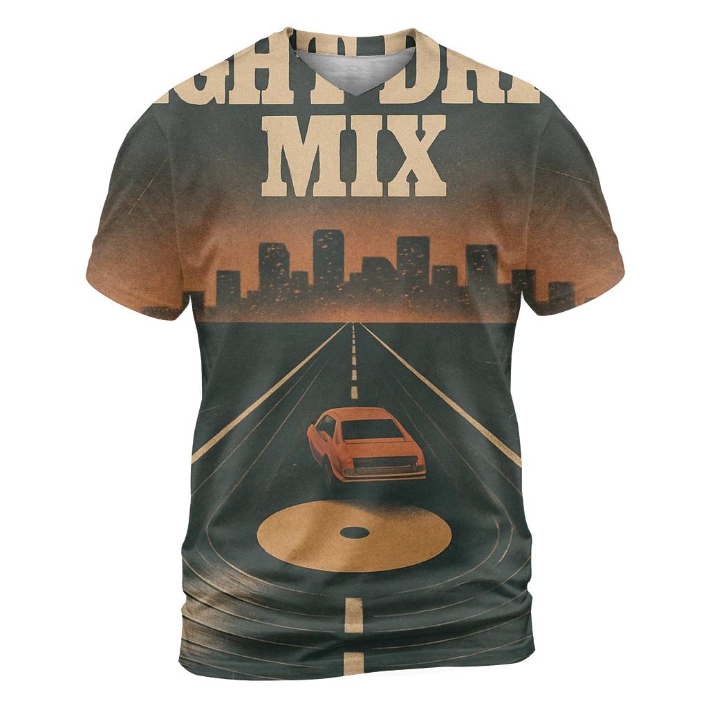 Distressed Vinyl Record Night Drive statement graphic shirts