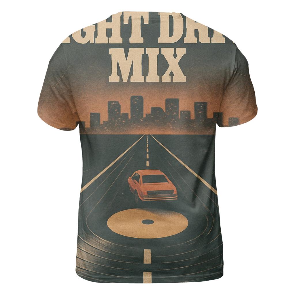 Distressed Vinyl Record Night Drive statement graphic shirts