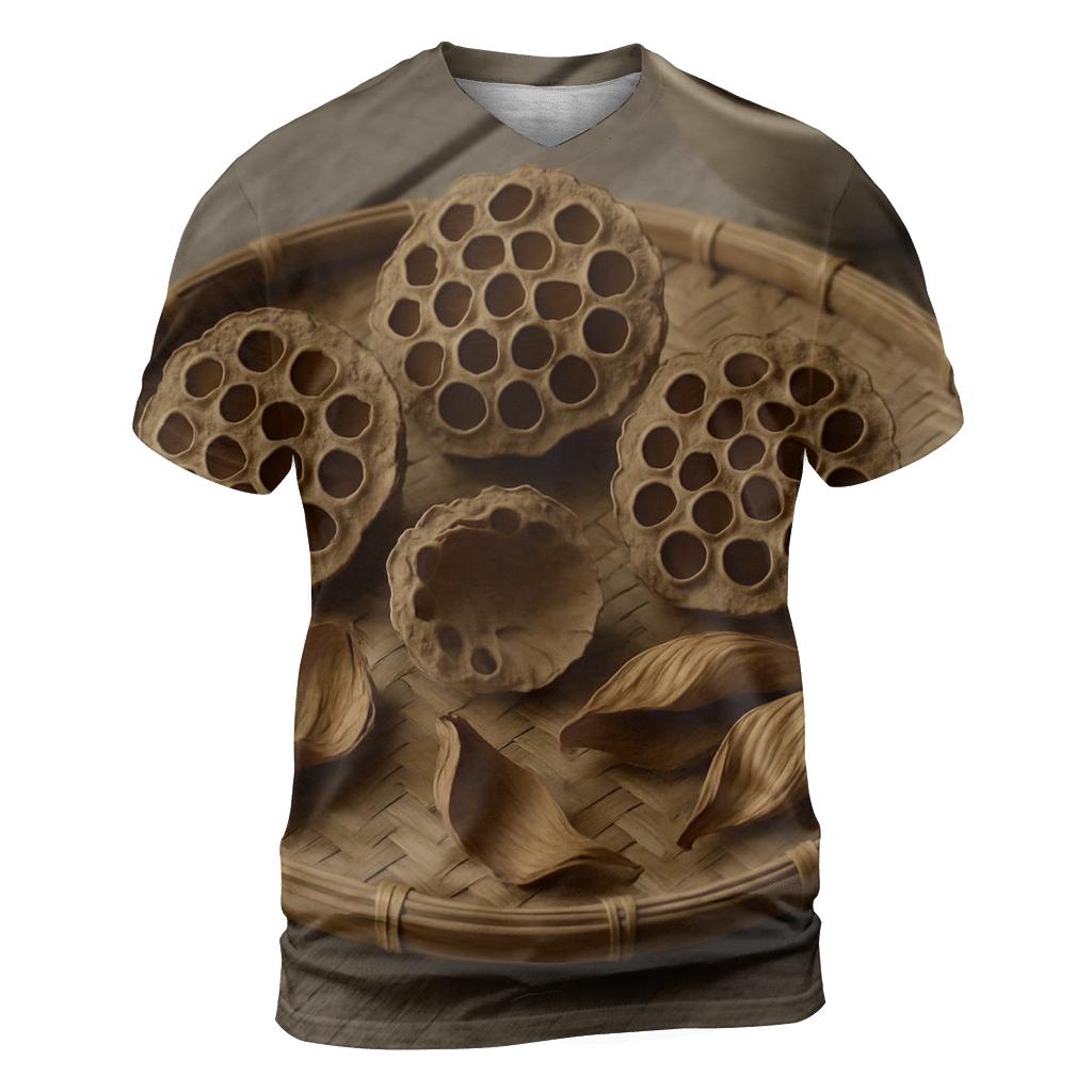 Lotus Seed Pods Drying On A Bamboo Tray creative print fashion shirts
