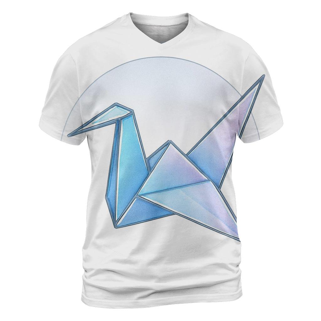 Origami Aurora Crane Emblem artistic all-over print tops