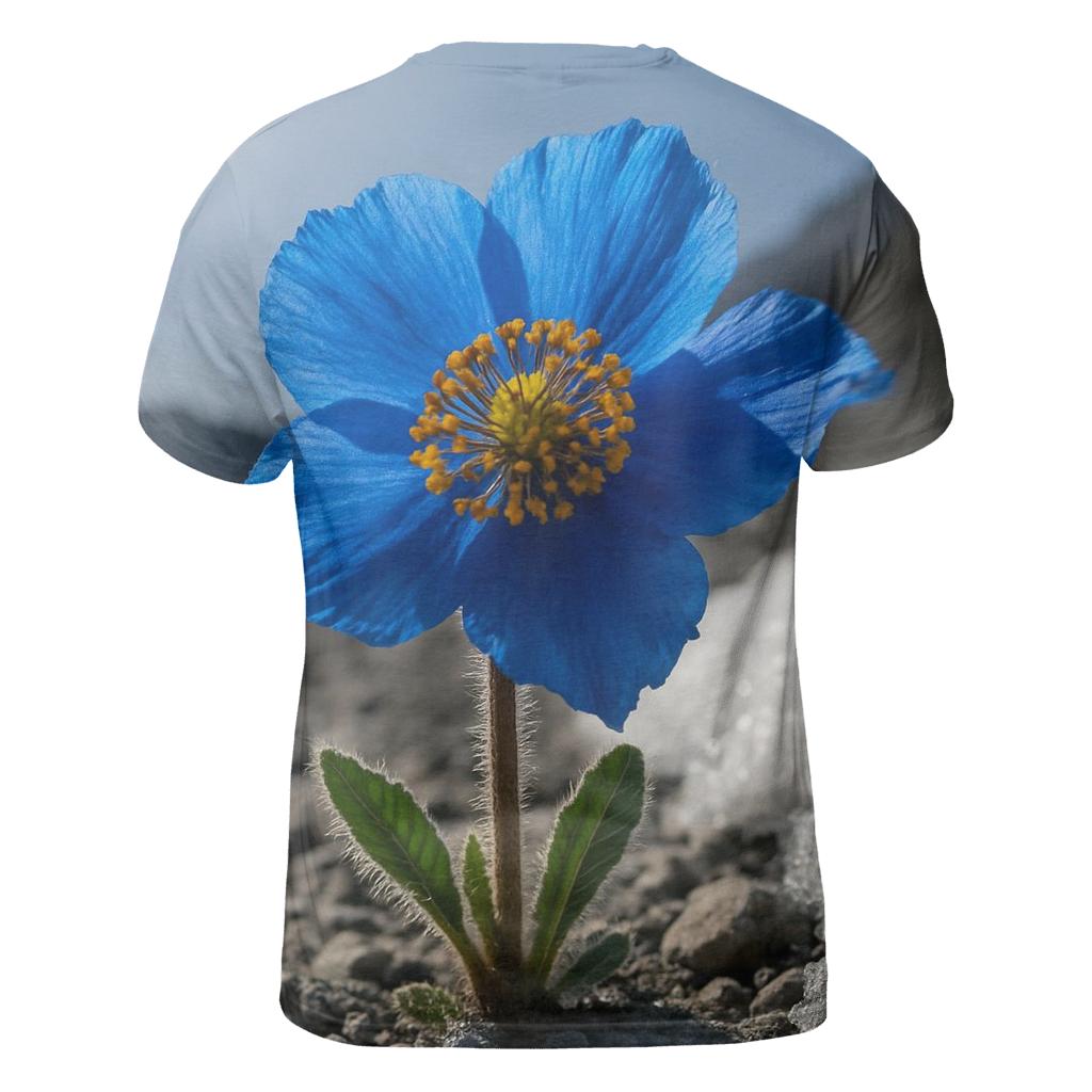 Blue Poppy Bloom In Alpine Scree unique graphic print tees