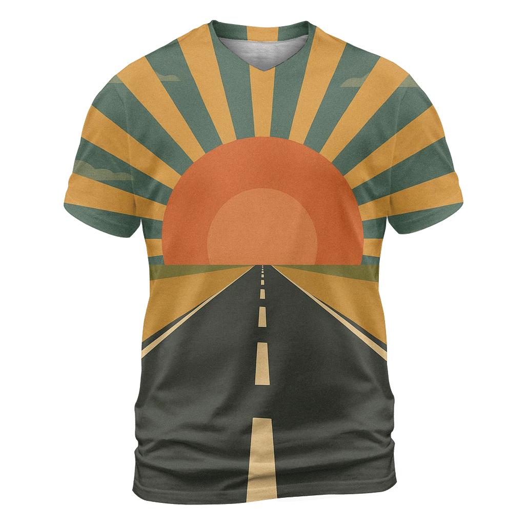 Sunburst Road Trip Horizon artistic all-over print tops