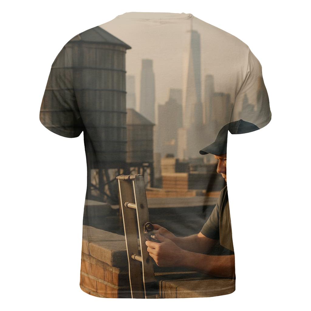 September Rooftop Water Towers With Downtown In The Haze designer pattern shirts