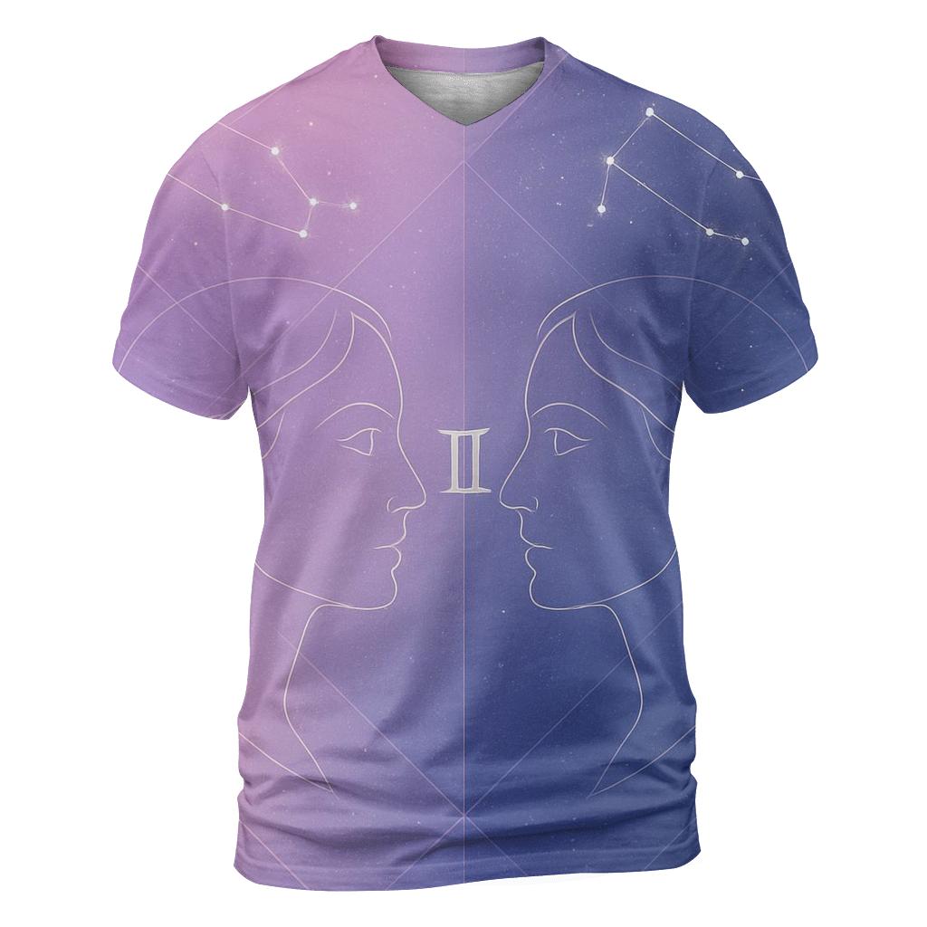 Gemini Twins Mirror Constellation Portrait designer pattern shirts