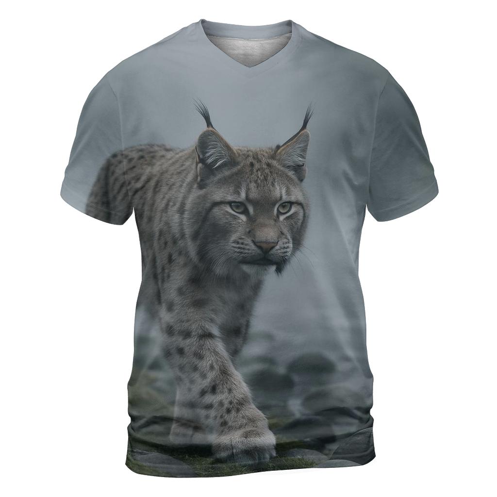 Mist River Passage Eurasian Lynx vibrant all-over design tees