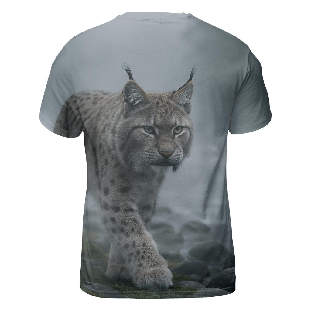 Mist River Passage Eurasian Lynx vibrant all-over design tees