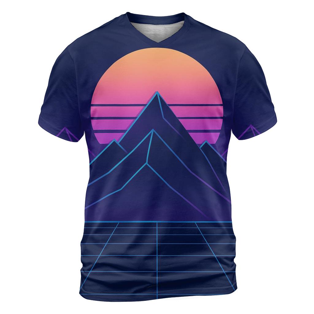 Synthwave Mountain Outline artistic all-over print tops