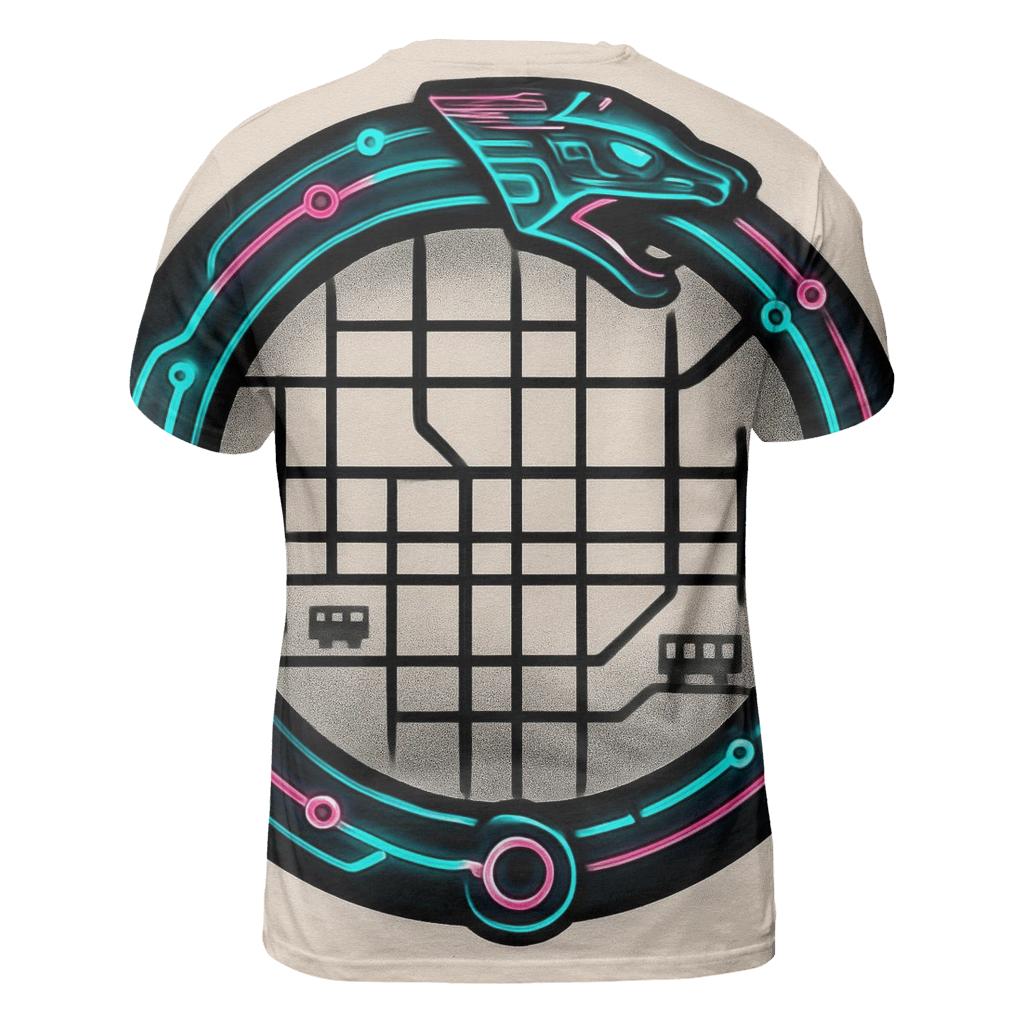 Neon Metro Ouroboros Circuit artistic all-over print tops