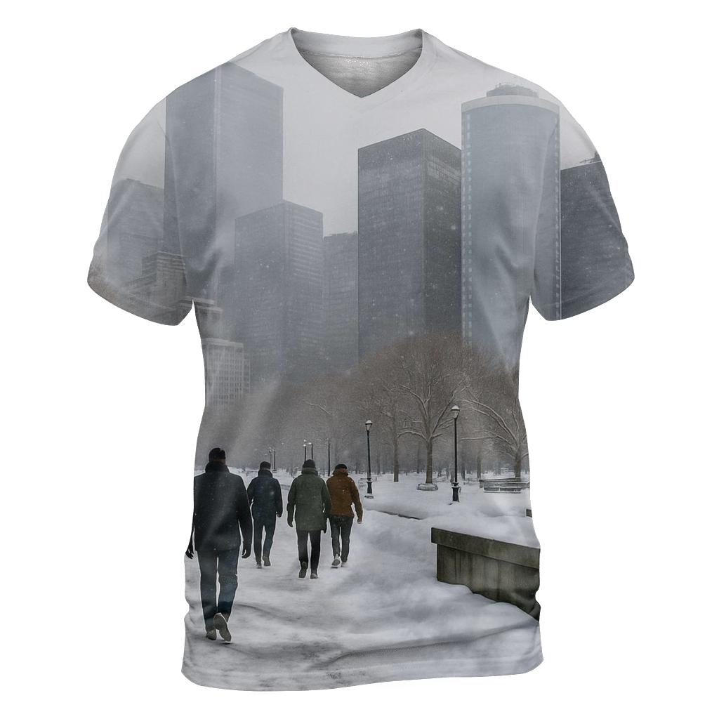 Battery Park Winter Snowline Facing The Financial District trendy printed shirt styles