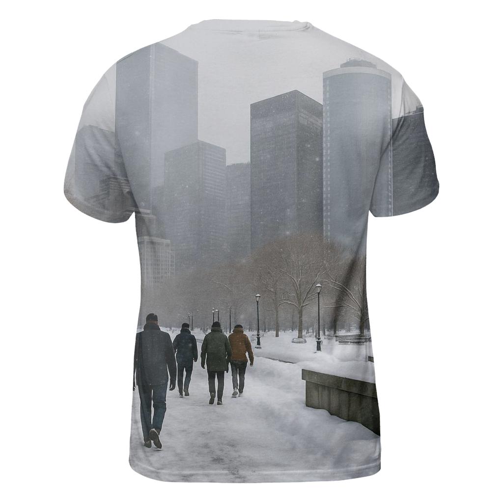 Battery Park Winter Snowline Facing The Financial District trendy printed shirt styles