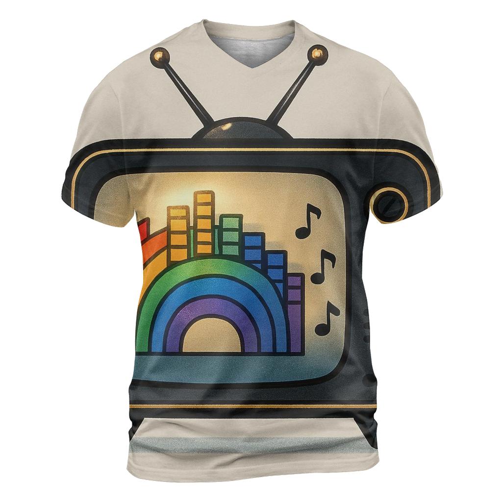 Retro TV Music Spectrum vibrant all-over design tees