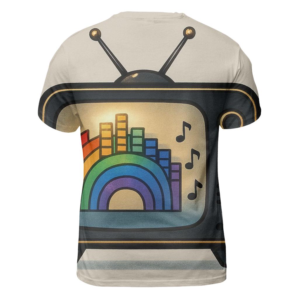 Retro TV Music Spectrum vibrant all-over design tees