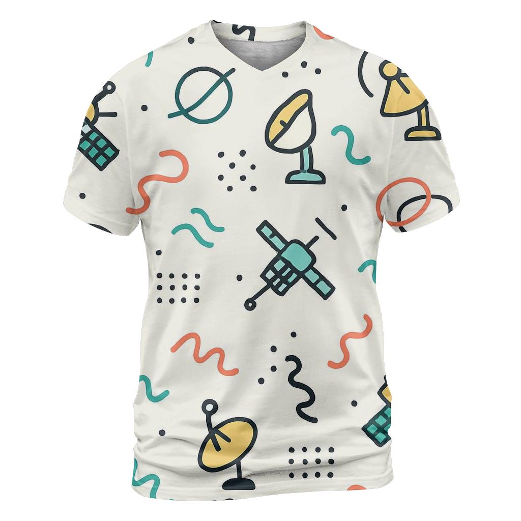 Memphis Satellite Doodles artistic all-over print tops
