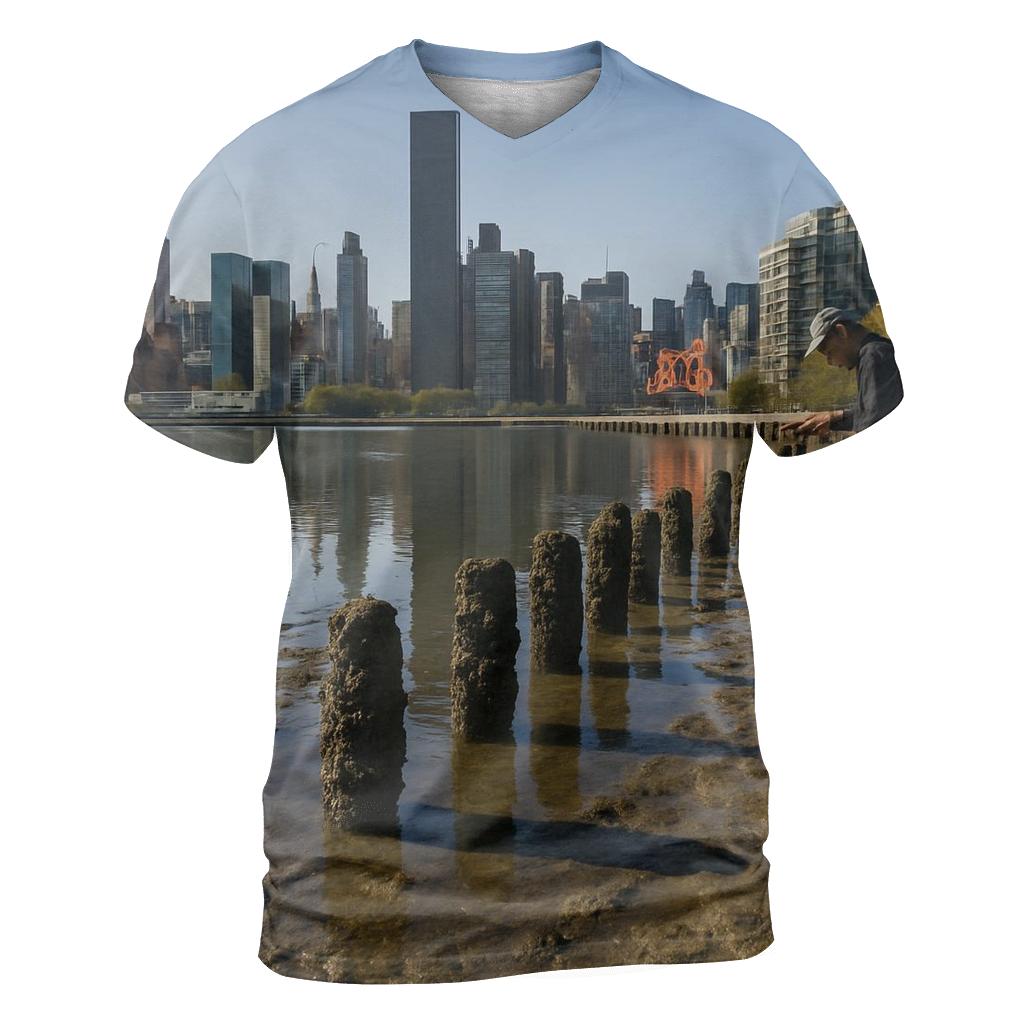 Low Tide Mudflats At Gantry Plaza With Midtown Across The River unique graphic print tees