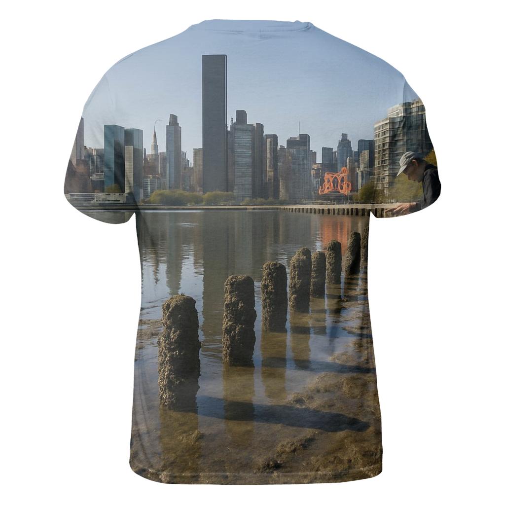 Low Tide Mudflats At Gantry Plaza With Midtown Across The River unique graphic print tees