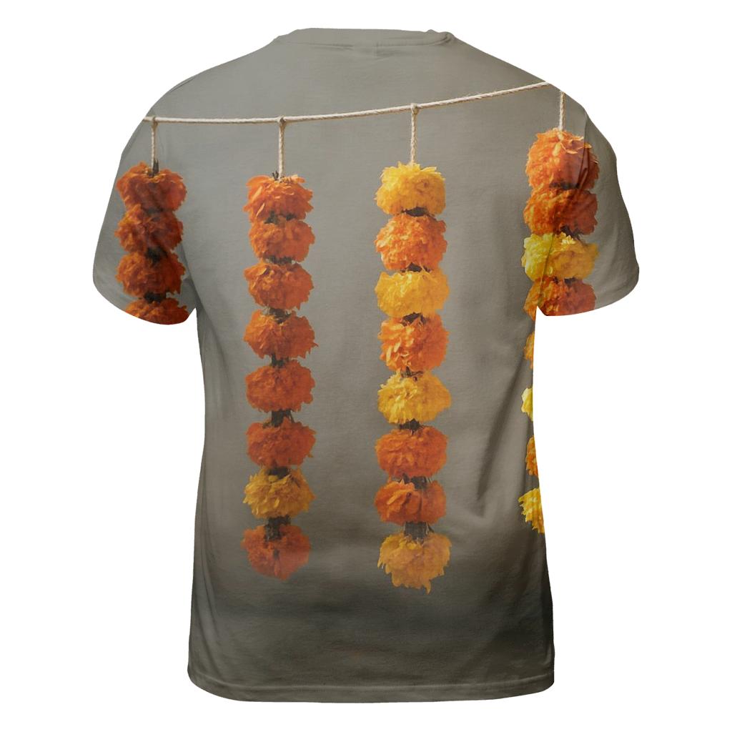 Marigold Garlands Drying In Courtyard Shade unique graphic print tees