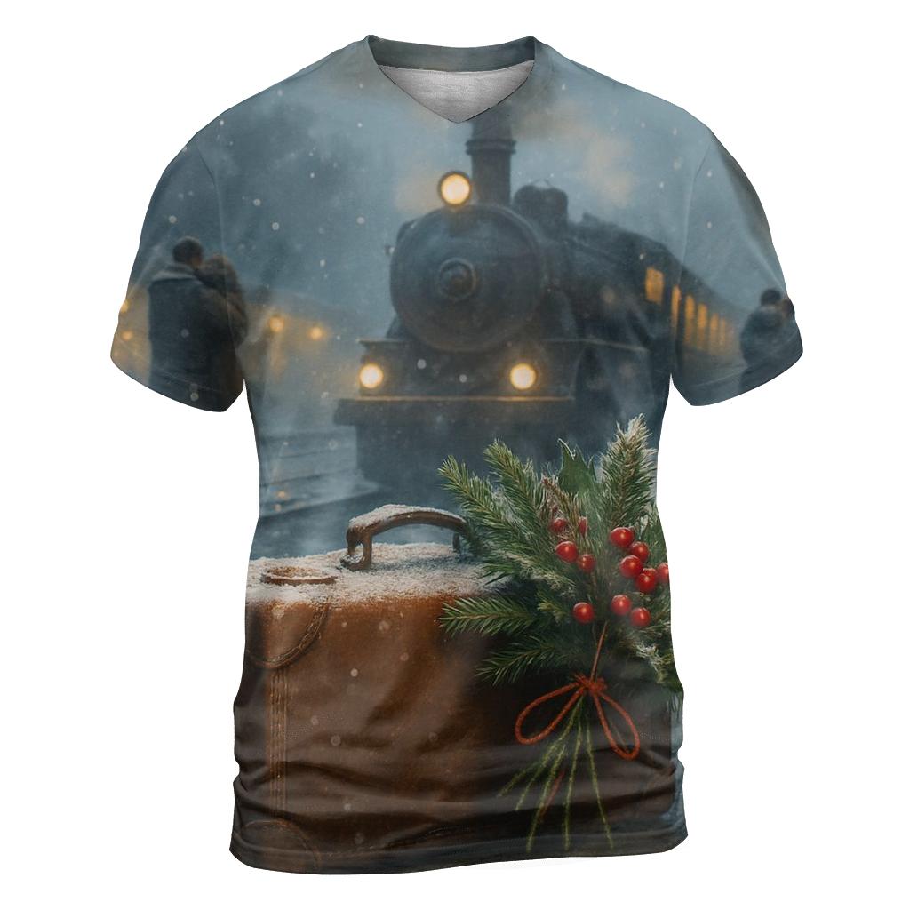 Train Station Homecoming Snowfall vibrant all-over design tees