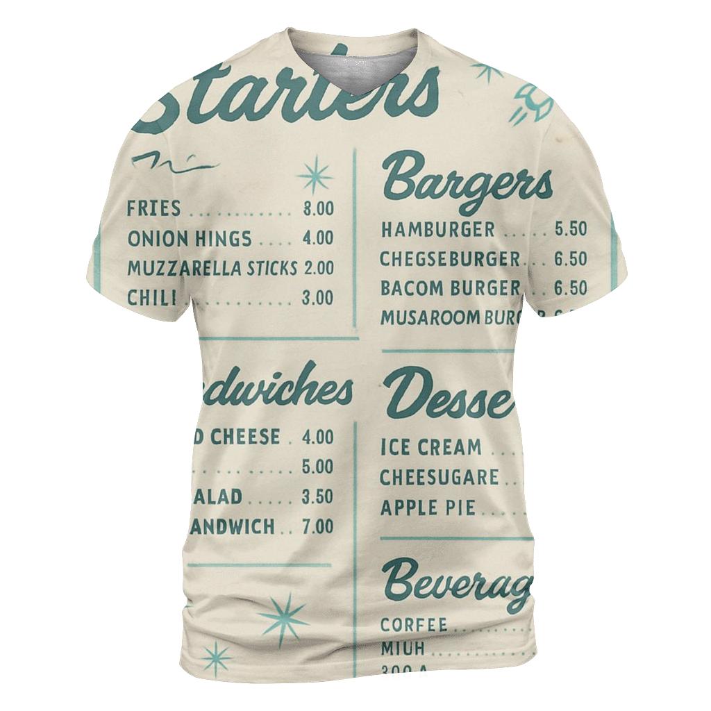 Classic Diner Menu With Starburst Accents trendy printed shirt styles