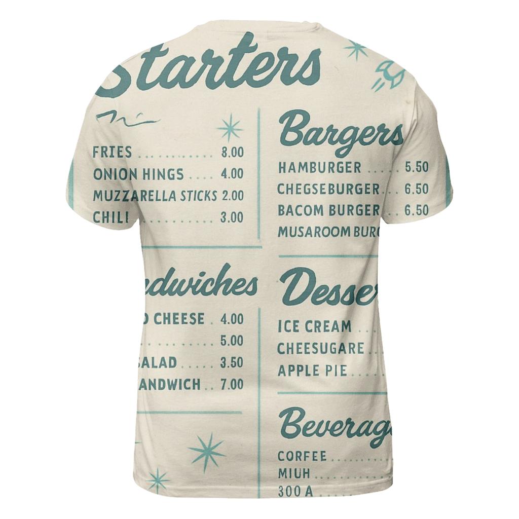 Classic Diner Menu With Starburst Accents trendy printed shirt styles