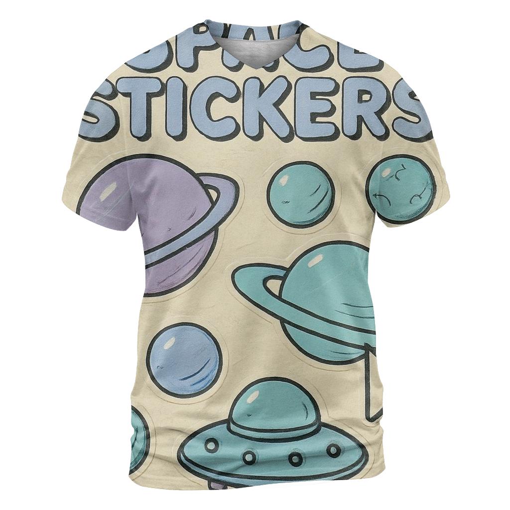Worn 1990s Planetary Sticker Sheet artistic all-over print tops