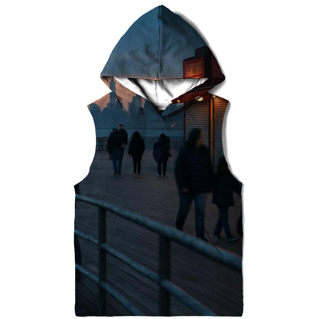 Coney Island Boardwalk Dusk With Far Off Downtown Silhouette designer hoodies