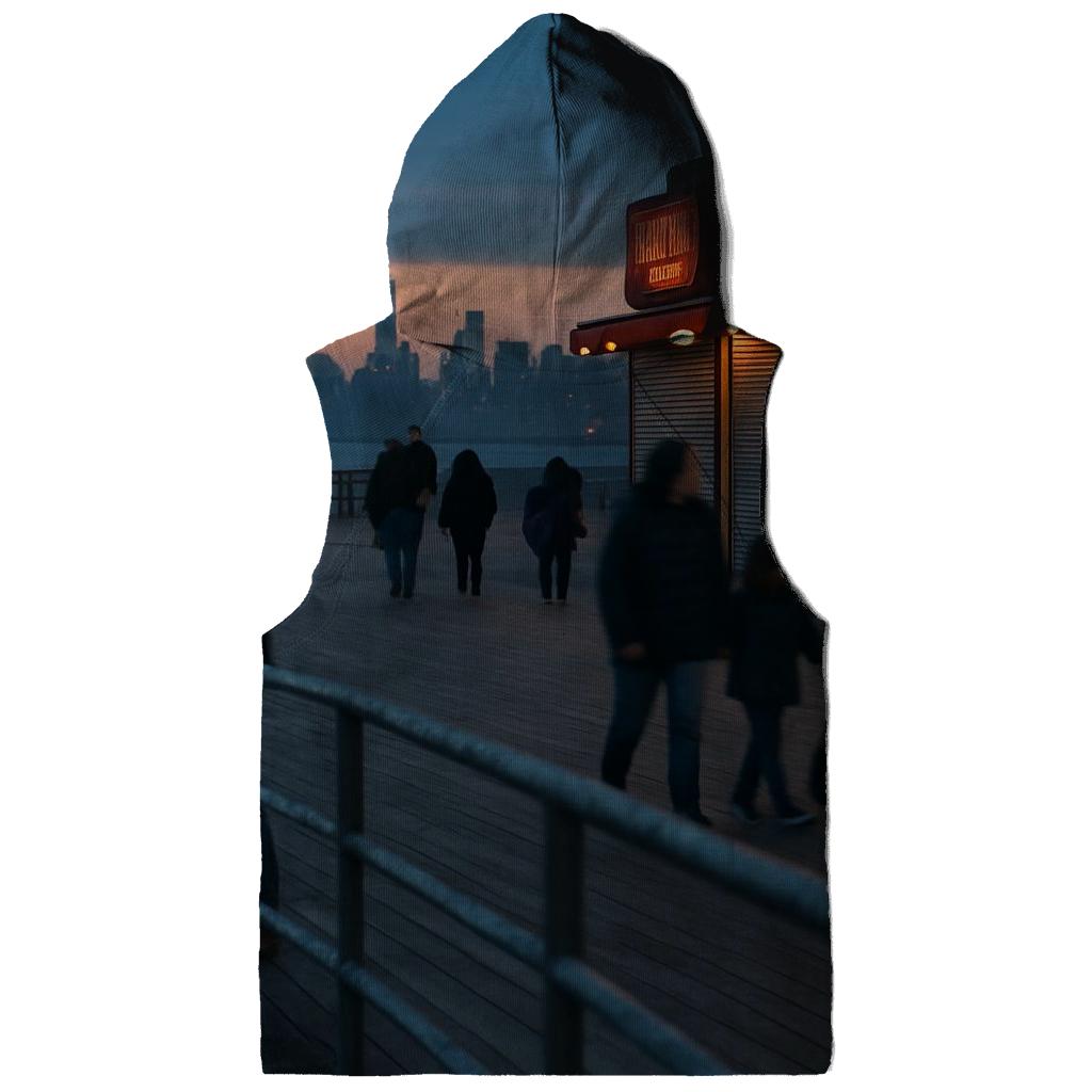 Coney Island Boardwalk Dusk With Far Off Downtown Silhouette designer hoodies