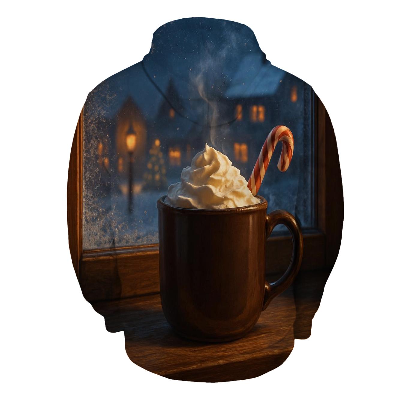 Snowy Village Window With Cocoa Steam hoodie trends