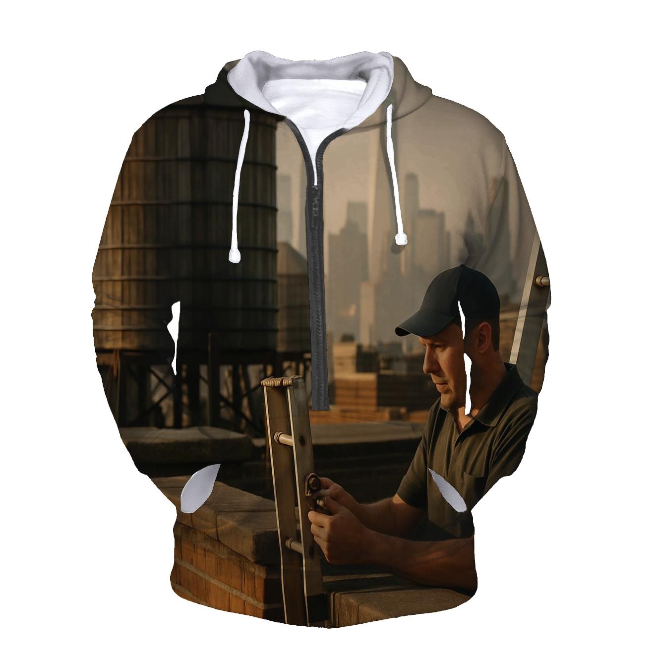 September Rooftop Water Towers With Downtown In The Haze designer hoodies