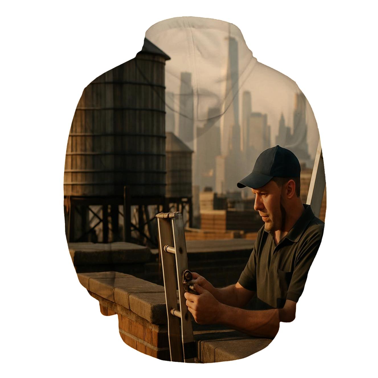 September Rooftop Water Towers With Downtown In The Haze designer hoodies