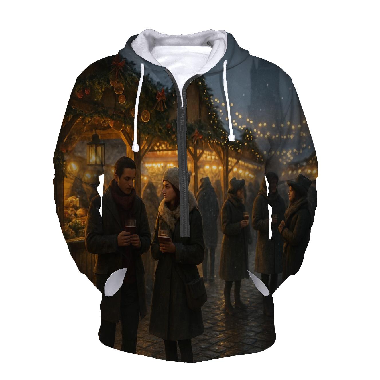 Christmas Market Lantern Glow embroidered hoodies