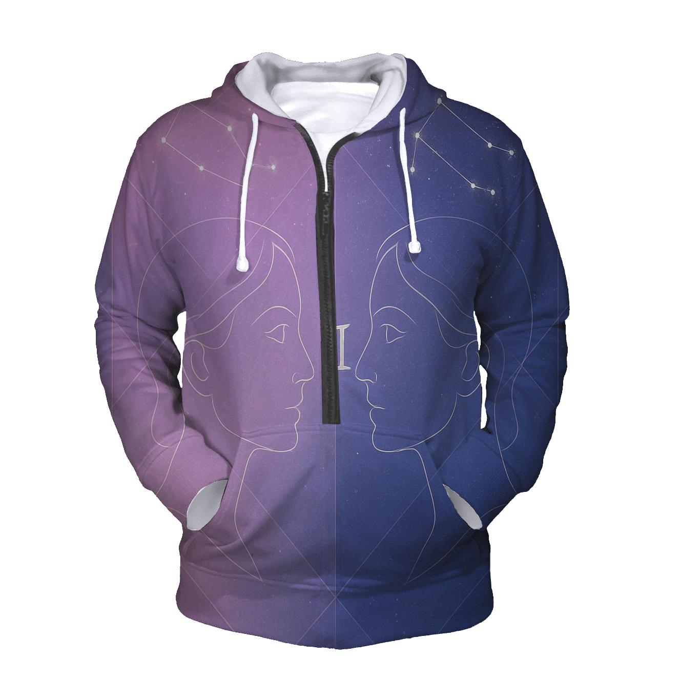 Gemini Twins Mirror Constellation Portrait zip-up hoodies
