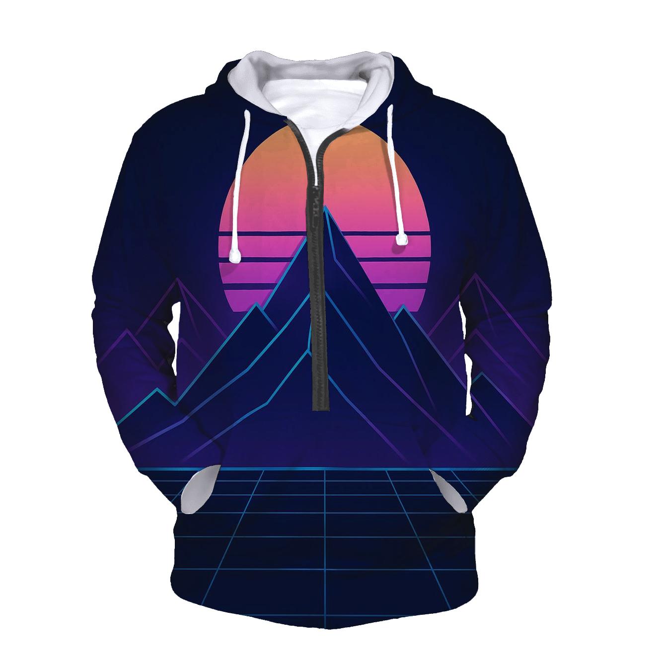 Synthwave Mountain Outline premium hoodies