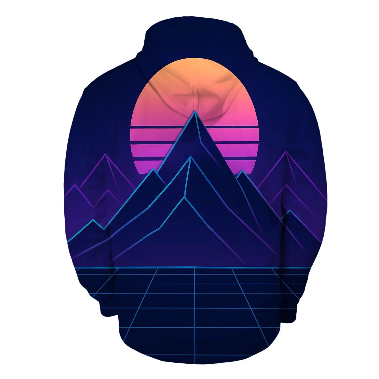 Synthwave Mountain Outline premium hoodies
