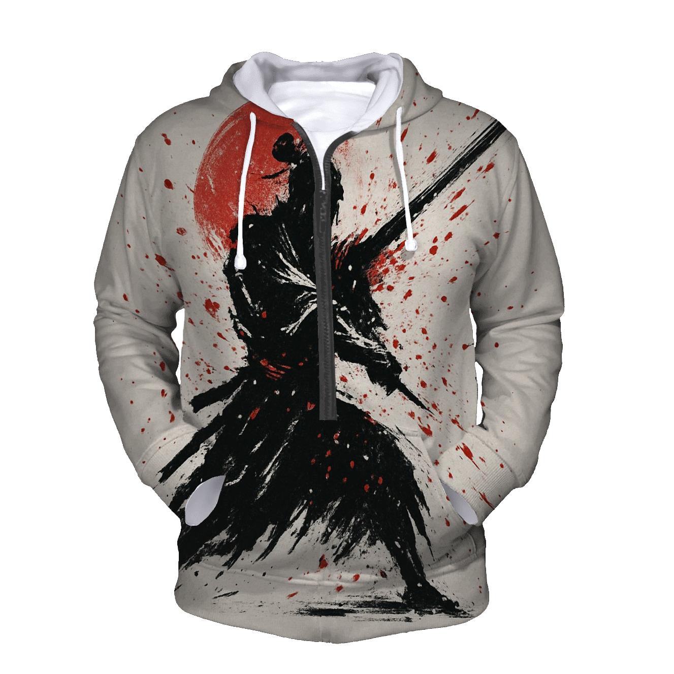Ink Splash Samurai Silhouette hoodies fashion