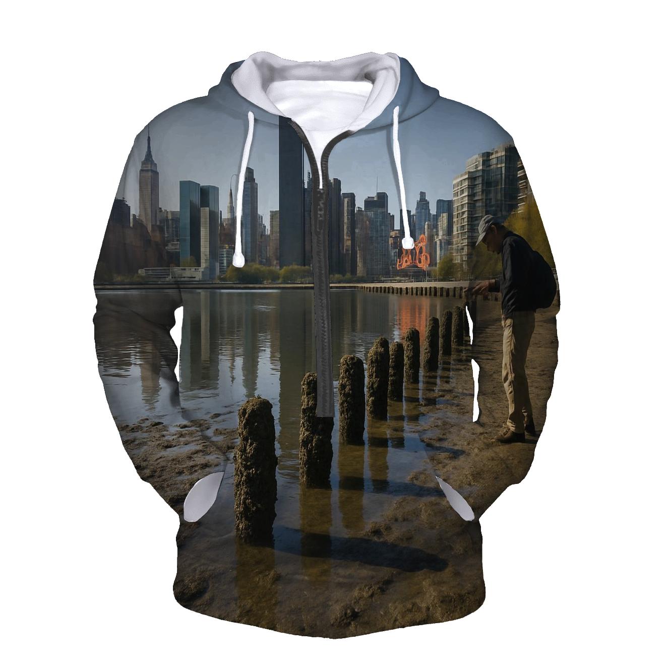 Low Tide Mudflats At Gantry Plaza With Midtown Across The River printed hoodies
