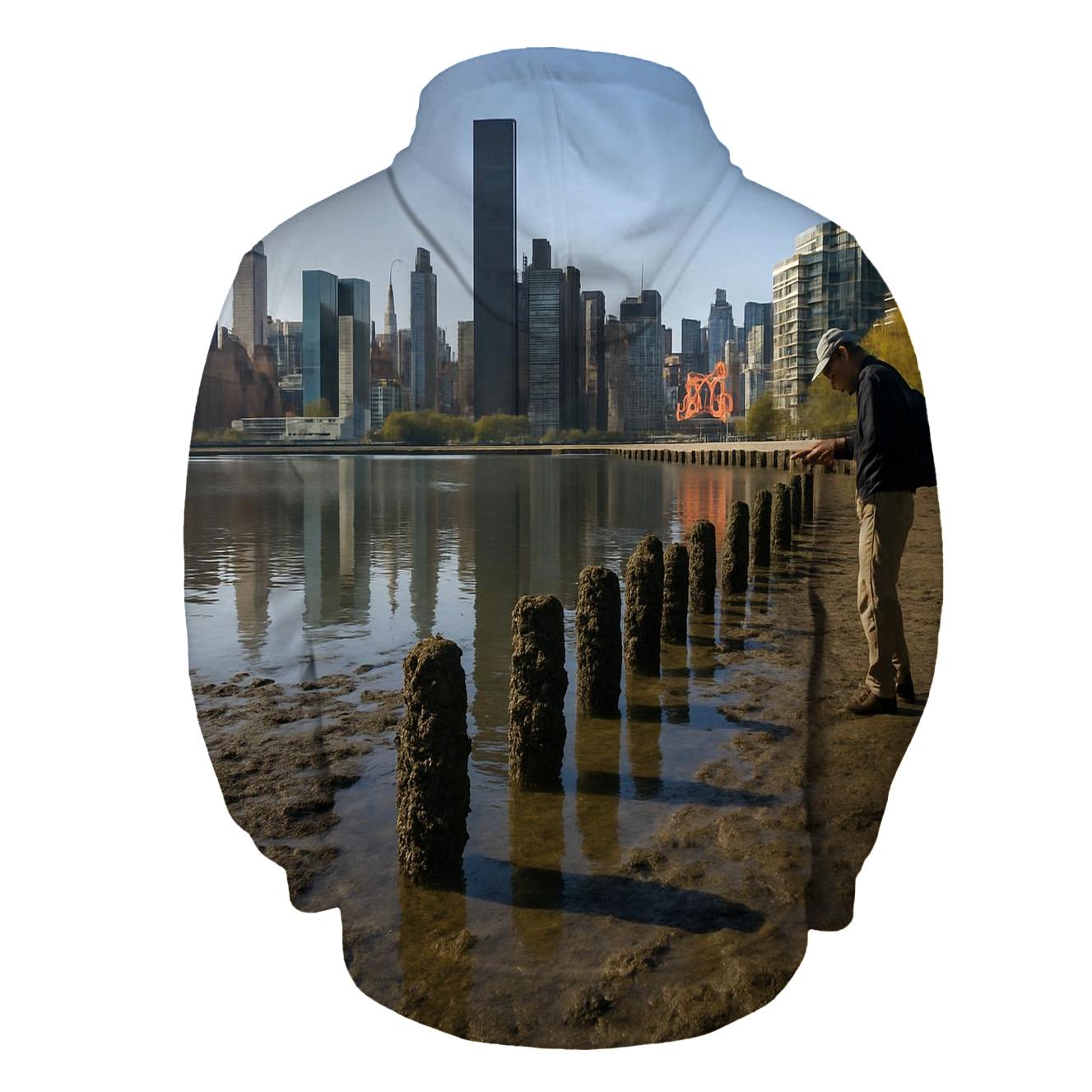 Low Tide Mudflats At Gantry Plaza With Midtown Across The River printed hoodies