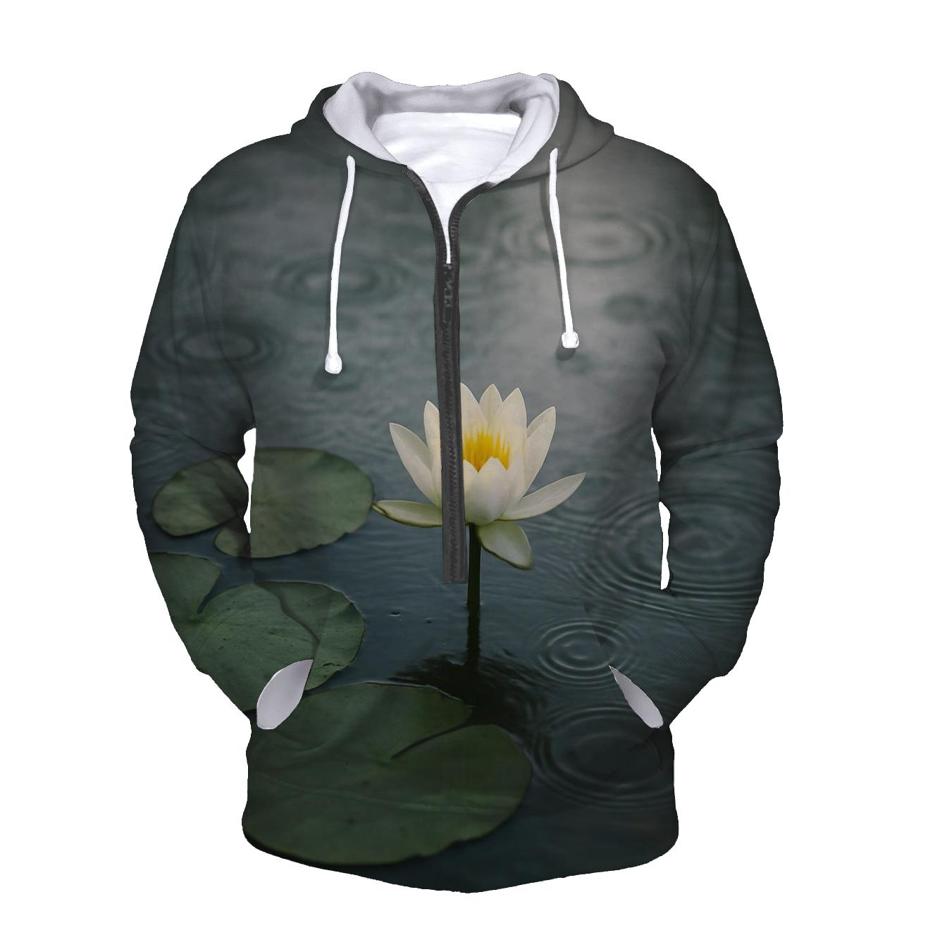 Water Lily Leaves With Flower And Raindrop Rings hoodies fashion