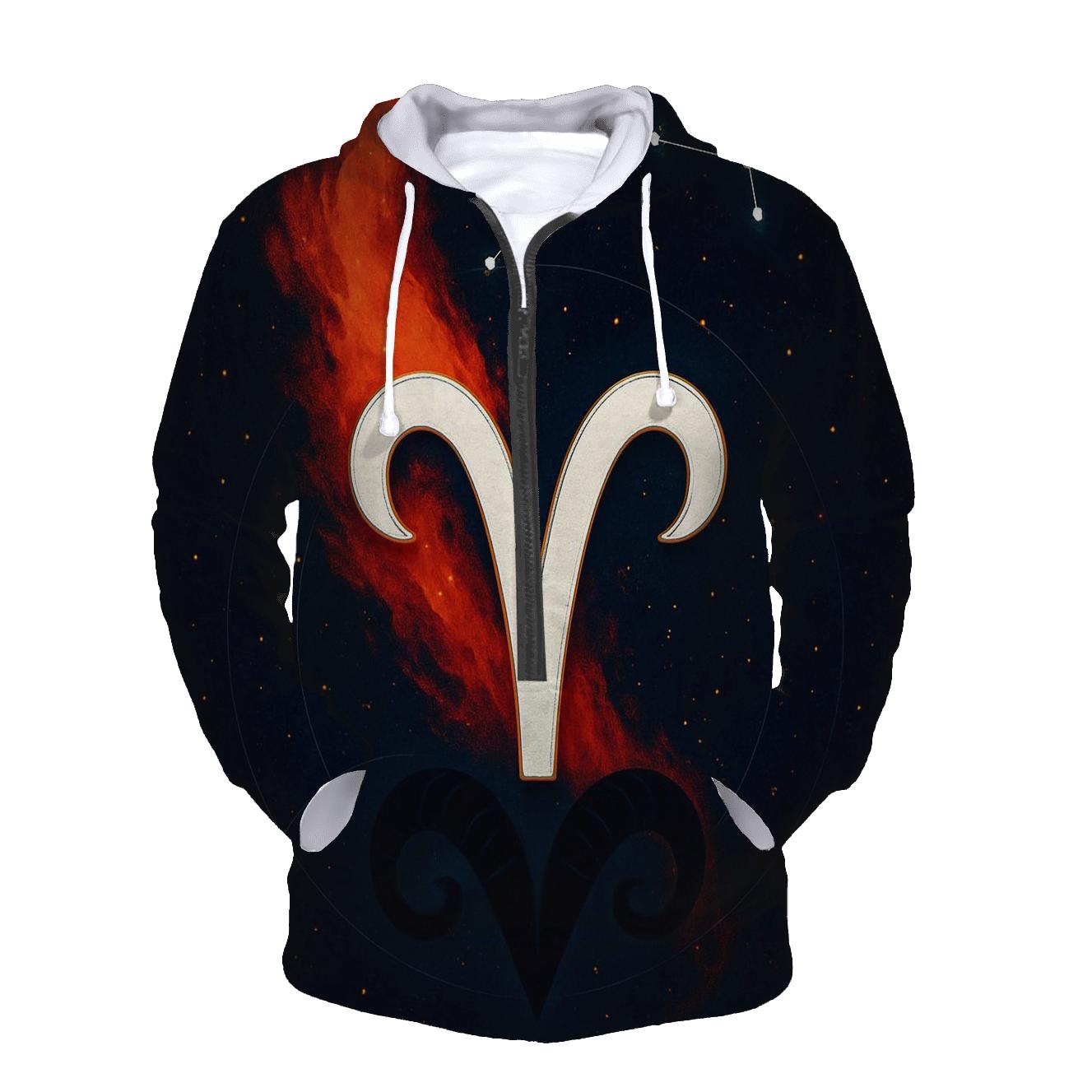 Aries Ram Horn Fire Nebula Crest embroidered hoodies
