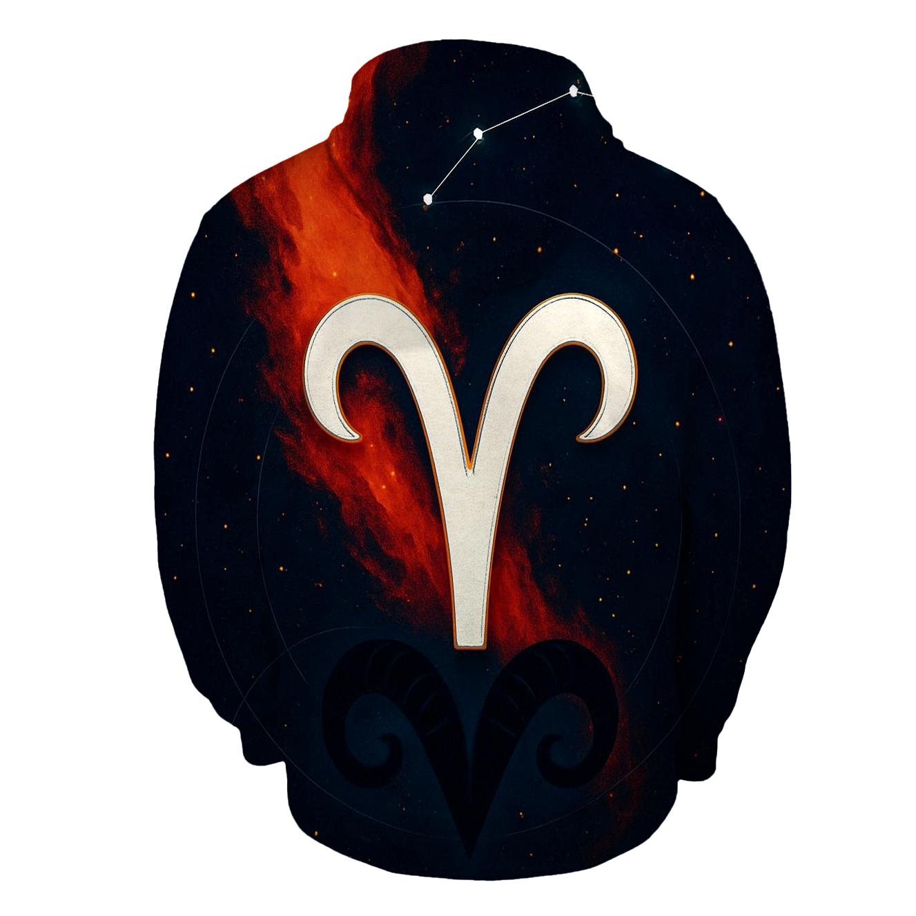 Aries Ram Horn Fire Nebula Crest embroidered hoodies